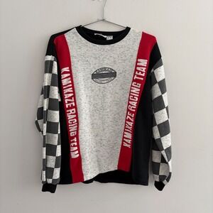 Vintage Cotler Kamikaze Racing Team Sweatshirt Black Grey Red Checkered L